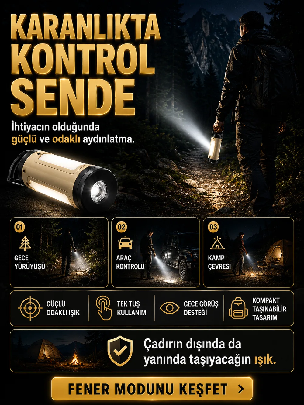 Fener modu odaklı ışık